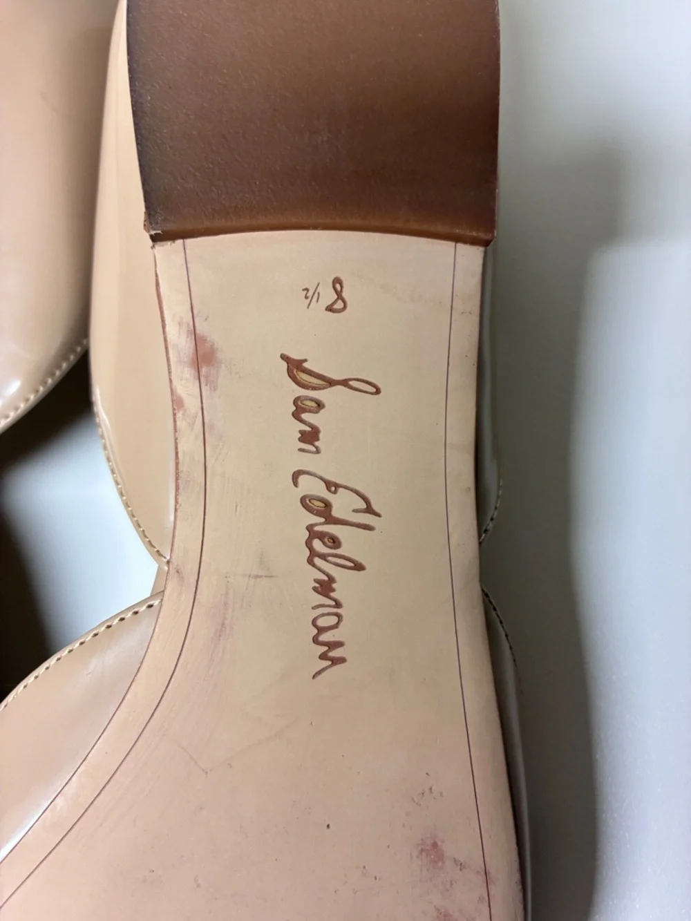 Sam Edelman Rodney Pointed Flats in Taupe- Patent Leather.